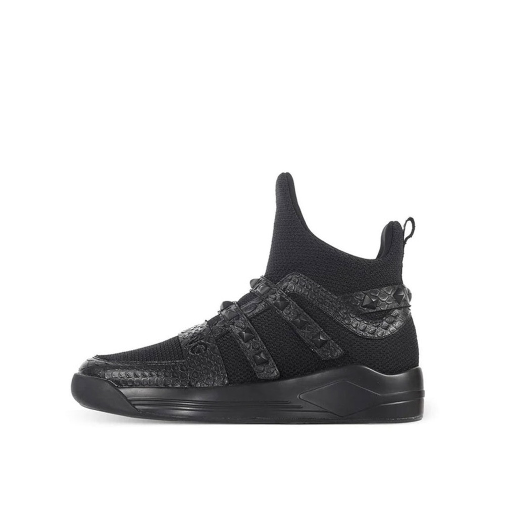 SKYTRACK Mesh Knit High Rivet Leather Black Sneakers SZ EU 40